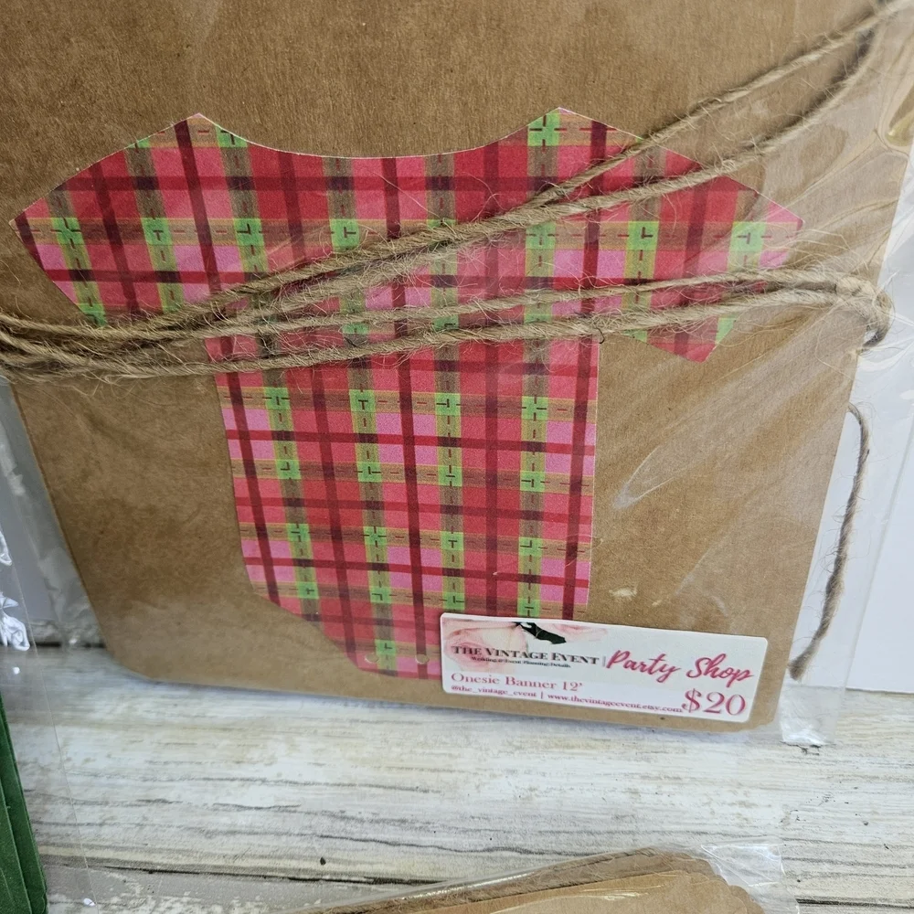 Plaid and Green Onesie Holiday Banner Set